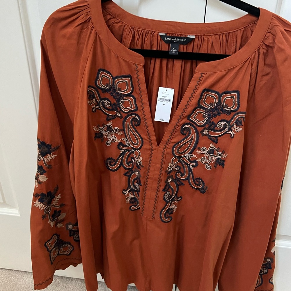 Banana Republic Rust Embroidered Blouse